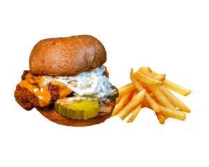 chicken burger with fries Slider
